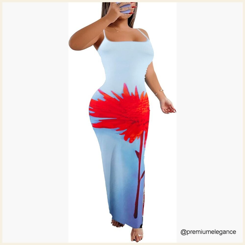 Floral Maxi Dress for Wedding Guest Beach Vacation Spaghetti Strap A-Line